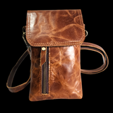 Genuine Leather Vertical Shoulder Bag Phone Holder Purse - Vintage Brown