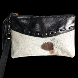Genuine Leather & Cow Hair Clutch Purse - Black