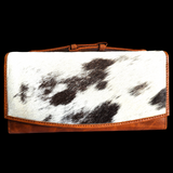 Genuine Leather & Cow Hair Clutch Purse - Brown