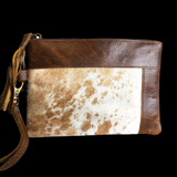 Genuine Leather & Cow Hair Clutch Purse - Brown