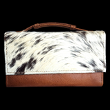 Genuine Leather & Cow Hair Clutch Purse - Brown