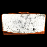 Genuine Leather & Cow Hair Clutch Purse - Brown