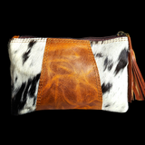 Genuine Leather & Cow Hair Clutch Purse - Tan & Hair
