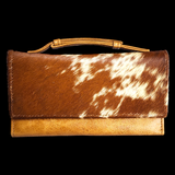 Genuine Leather & Cow Hair Clutch Purse - Tan