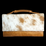 Genuine Leather & Cow Hair Clutch Purse - Tan