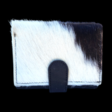 Genuine Leather & Cow Hair Fold Over Purse - Black & White