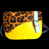 Genuine Leather & Cow Hair Hand Bag - Patchwork Leopard