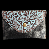 Genuine Leather & Cow Hair Coin Purse - Vintage Turquoise