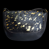 Genuine Leather & Cow Hair Shoulder Handbag - Black & Gold Splash