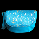 Genuine Leather & Cow Hair Hand Bag - Blue
