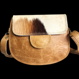 Genuine Leather & Cow Hair Hand Bag - Tan & Hair