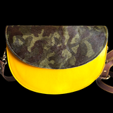 Genuine Leather & Cow Hair Hand Bag - Yellow Camo Patchwork