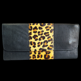 Genuine Leather &Cow Hair Purse - Black Leopard