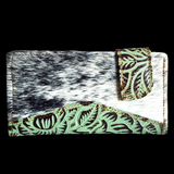 Genuine Leather & Cow Hair Purse - Green / Brown Hand Tooled