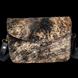 Genuine Leather & Cow Hair Rectangle Shoulder Bag - Black & Hair