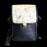 Genuine Leather & Cow Hair Shoulder Bag - Black