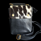 Genuine Leather & Cow Hair Shoulder Bag - Black