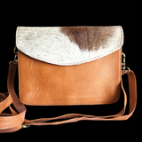 Genuine Leather & Cow Hair Shoulder Bag - Brown + Hair