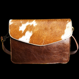 Genuine Leather & Cow Hair Shoulder Bag - Brown