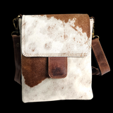 Genuine Leather & Cow Hair Shoulder Bag - Brown