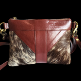Genuine Leather & Cow Hair Shoulder Bag - Burgundy + Hair