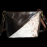 Genuine Leather & Cow Hair Shoulder Bag - Dark Brown