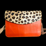 Genuine Leather & Cow Hair Shoulder Bag - Orange Patchwork