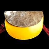 Genuine Leather & Cow Hair Shoulder Bag - Yellow Patchwork