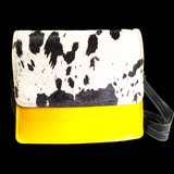 Genuine Leather & Cow Hair Shoulder Bag - Yellow, Tan, Hair