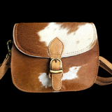 Genuine Leather & Cow Hair Hand Bag - Tan