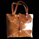 Genuine Leather & Cow Hair Large Tote Bag - Brown