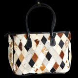 Genuine Leather & Cow Hair Large Tote Bag - Patchwork Black