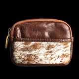Genuine Leather & Cow Hair Zip Purse / Wallet - Brown