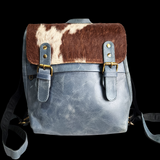 Genuine Leather & Cow Hair Back Pack - Blue & Hair