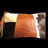 Genuine Leather & Cow Hair Clutch Purse - Tan & Hair