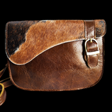 Genuine Leather & Cow Hair Hand Bag - Brown