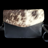Genuine Leather & Cow Hair Shoulder Bag - Black + Hair
