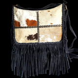Genuine Leather & Cow Hair Tote Bag - Black & Patchwork Cow Hair