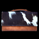 Genuine Leather & Cow Hair Clutch Purse - Brown, Black & White
