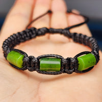 Natural Nephrite Greenstone Cylinder Macrame Bracelet (BLACK)