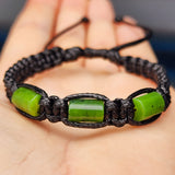 Natural Nephrite Greenstone Cylinder Macrame Bracelet (BLACK)