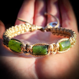 Nephrite Jade / Greenstone Cylinder Macrame Bracelet (TAN)