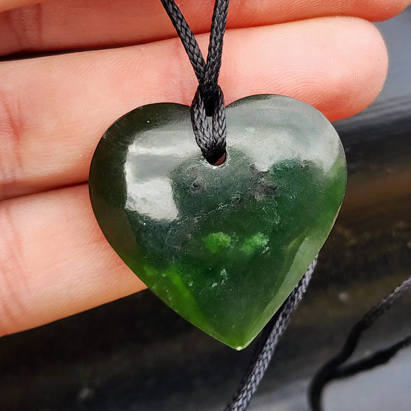 Natural Greenstone Heart Pendant Necklace