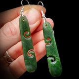 NZ Greenstone Pounamu Round Koru Drop Hanging Earrings