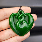 Natural Nephrite Greenstone Koru Heart Pendant Necklace