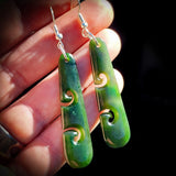 NZ Greenstone Pounamu Round Koru Drop Hanging Earrings
