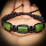 Nephrite Jade / Greenstone Cylinder Macrame Bracelet (Black)