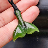 Natural Greenstone Whale Tail Pendant Necklace