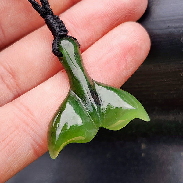 Natural Greenstone Whale Tail Pendant Necklace