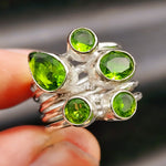 Rustic Solid 925 Sterling Silver & Natural Peridot Handmade Multi Setting Ring